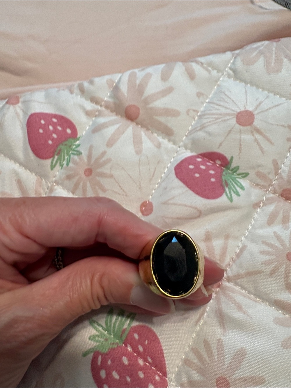 belk Gold-Tone Ring with Black Faceted Stone